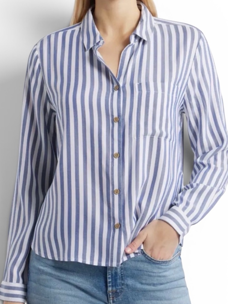 Euc Beachlunchlounge Candace Blue White Stripe Button-Up Shirt Sm Coastal Beach